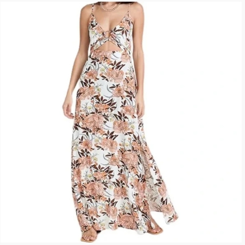 MAAJI CREMON AURORA TROPICAL FLORAL MAXI DRESS FRONT OPENING SIZE LARGE - Picture 3 of 16
